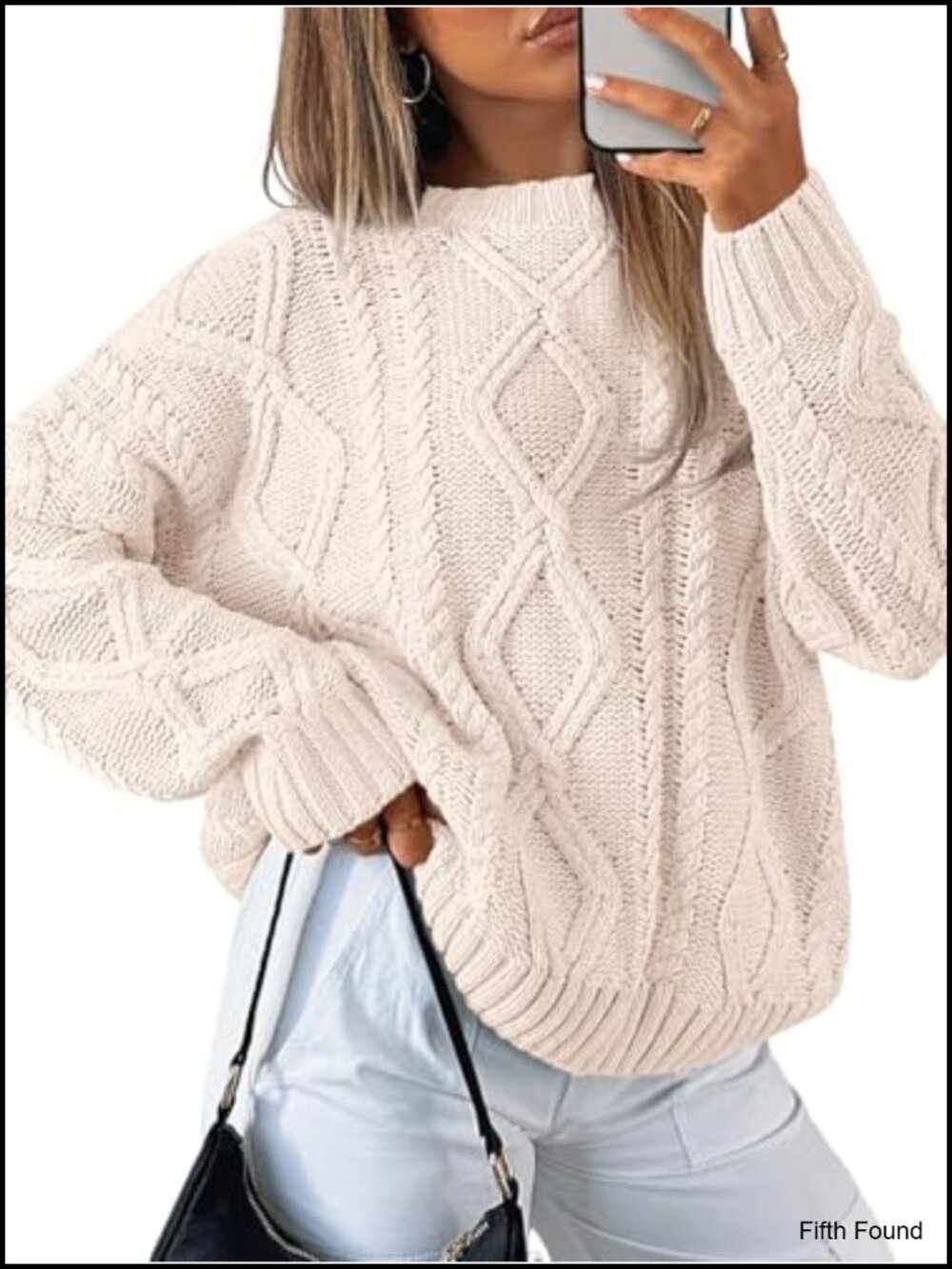 Oversized Cable Knit Sweater Pullover Cotton Blend Long Sleeve
